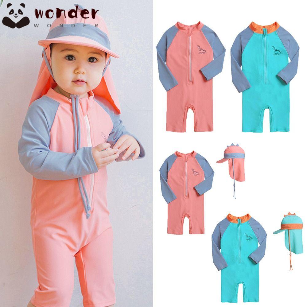 Bộ Đồ Bơi Một Mảnh Tay Dài Nhanh Khô Kèm Mũ Cho Bé Gái