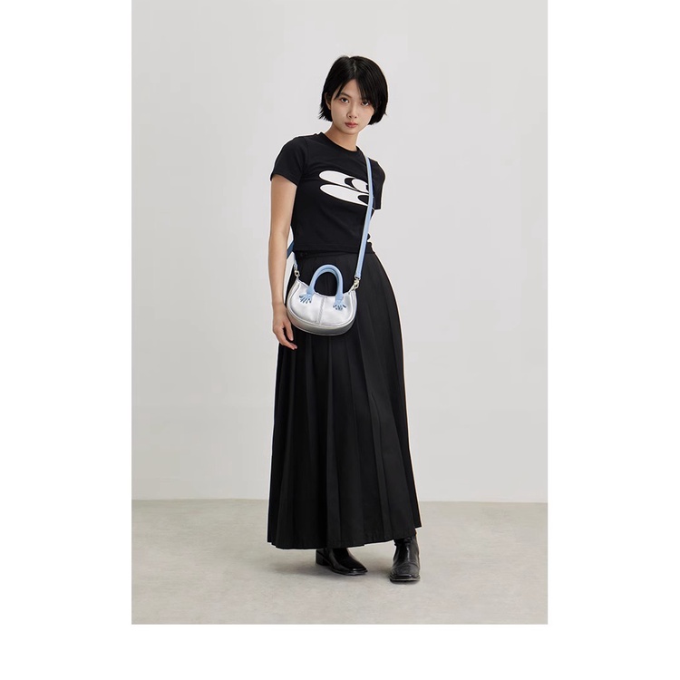 Túi Đeo Chéo Mini Màu Bạc / Xanh Da Trời Phối Dây Xích Đôi Thời Trang 2023 Cho Nữ