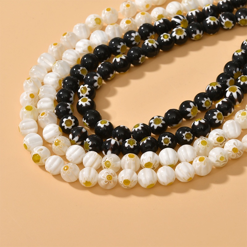 Chuỗi Hạt Thủy Tinh Màu Trắng Đen 8mm Dùng Làm Trang Sức Thủ Công