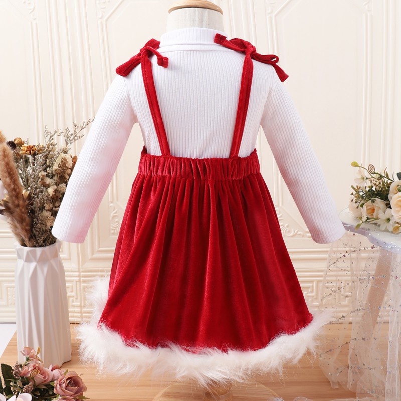 Set Đồ Giáng Sinh 2 Món Gồm Áo Tay Dài Có Diềm Xếp Nếp Và Váy Ngắn Cho Bé Gái