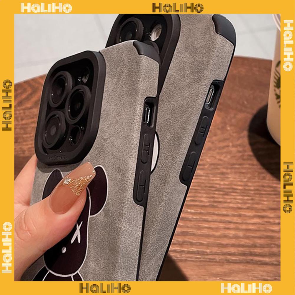 Ốp lưng iPhone 11 Ốp Lưng Da Veneer Màu Xám Vỏ Lông Học Trò Vỏ Mềm Chống Sốc Màu Trắng Cổ Điển Hình Gấu Hoạt Hình Tương thích với iPhone 14 Pro max 13 Pro max 12 Pro Max XR XS 7Plus 8Plus