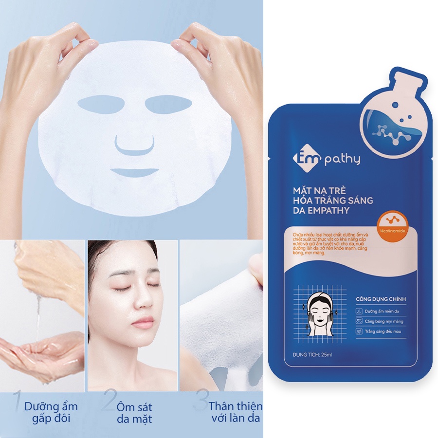 Mặt nạ trẻ hóa trắng sáng da Empathy, Hộp 10 mặt nạ với tinh chất niacinamide và các thảo dược thiên nhiên