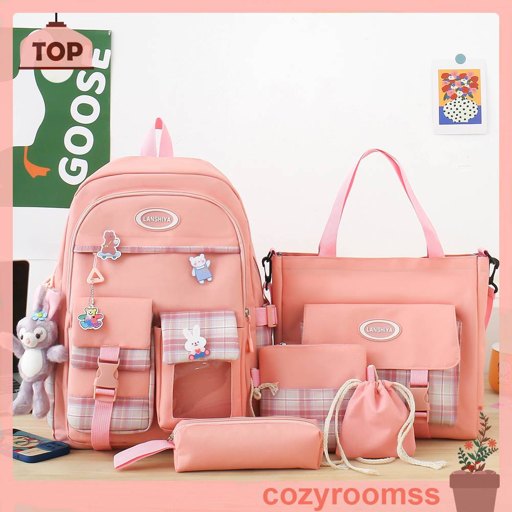 Set 5 Balo Túi Xách Ví Canvas Họa Tiết Dễ Thương Cho Nữ