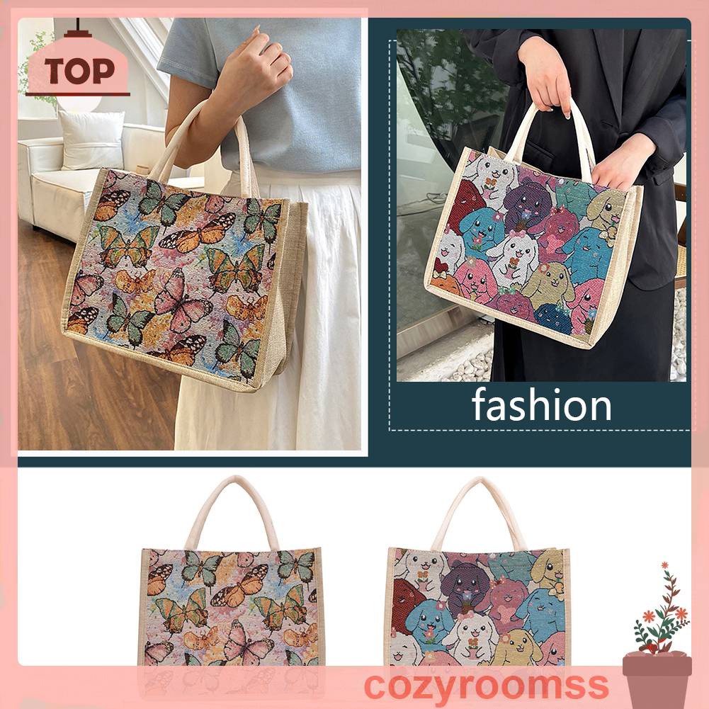 Túi Xách Tote Vải Lanh Cỡ Lớn In Họa Tiết Động Vật Thời Trang Cho Nữ