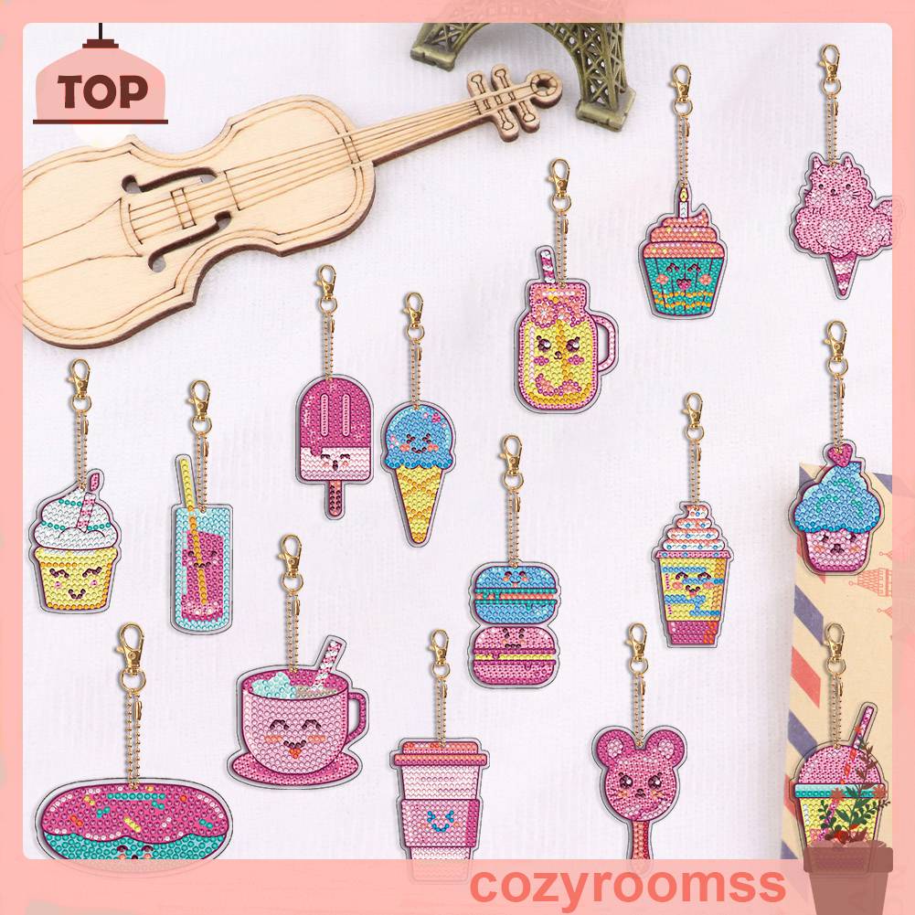 Bộ 15 Cái Móc Khóa 5D DIY Hình Gấu Trúc Kim Cương