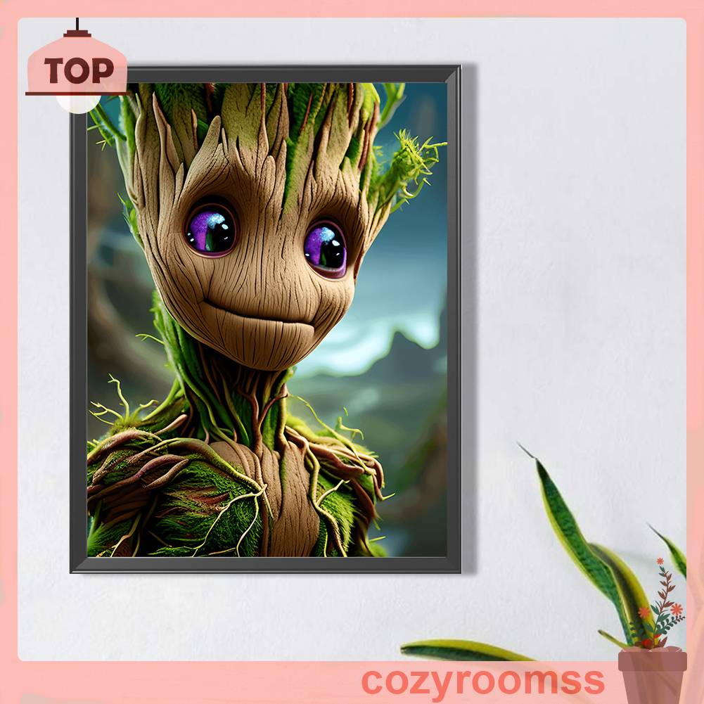 Tranh Đính Đá Kim Cương Toàn Bộ 5D DIY Hình Vẽ Groot Trang Trí Nhà Cửa