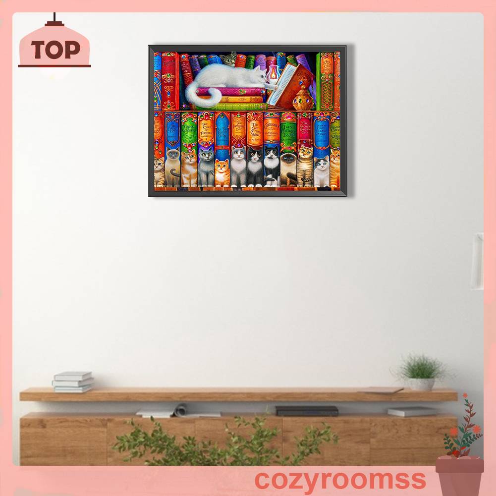 Tranh Đính Đá Kim Cương Toàn Bộ 5D DIY Hình Vẽ Mèo Trang Trí Nhà Cửa