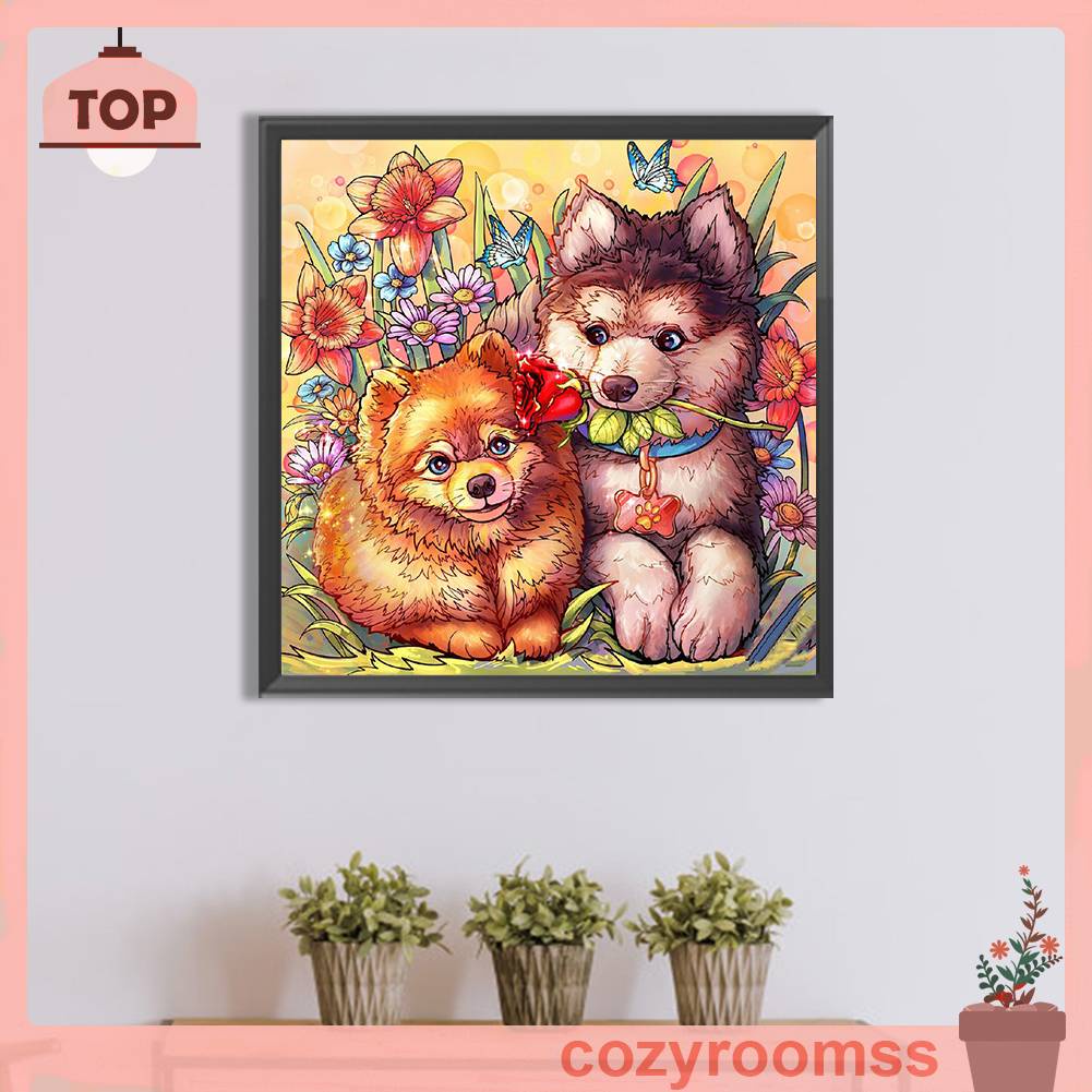 Tranh Đính Đá Kim Cương Toàn Bộ 5D DIY Hình Vẽ Chó Mèo Trang Trí Nhà Cửa