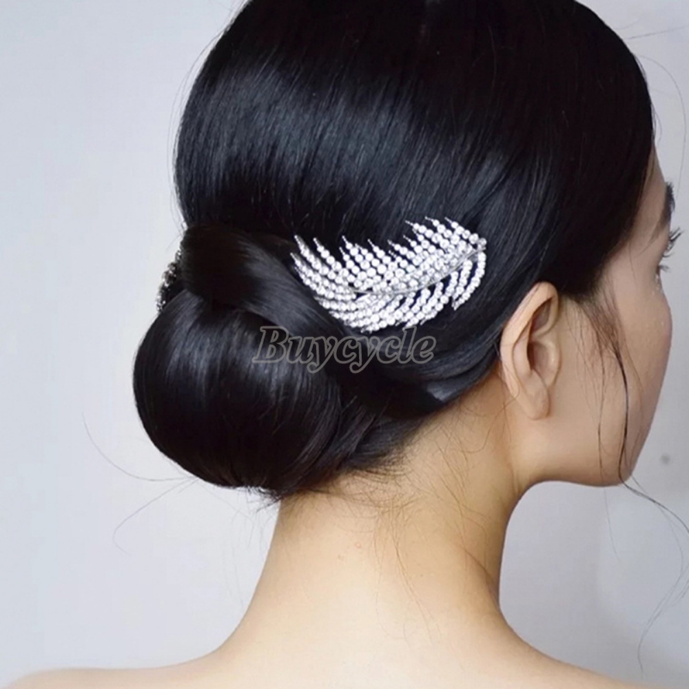 Lược Cài Tóc Hình Cành Lá Bằng Hợp Kim Đính Kim Cương Giả Sang Trọng Cho Cô Dâu