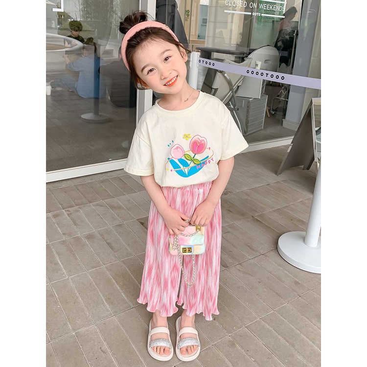 Bộ Đồ Thể Thao Tay Ngắn Dáng Rộng Phong Cách Hàn Quốc Thời Trang Mùa Hè Cho Bé Gái