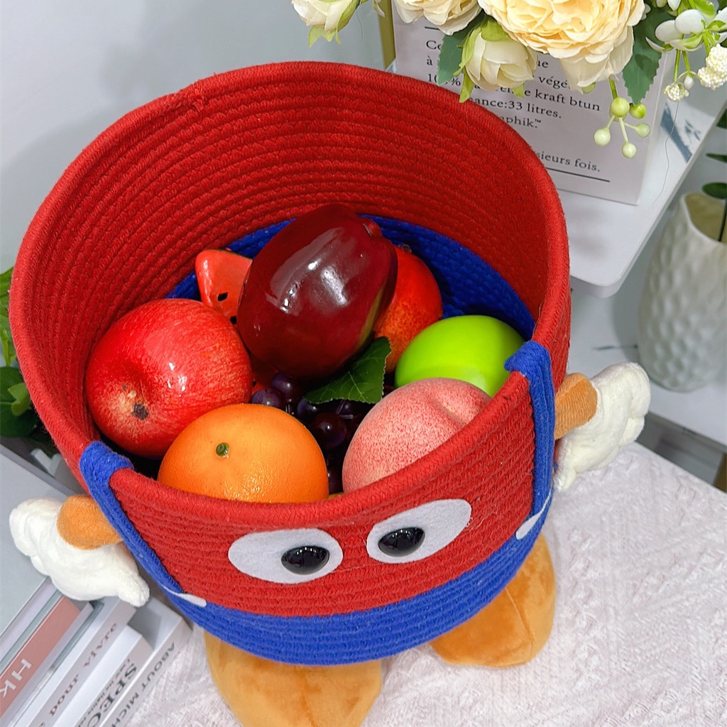❤Giỏ Đựng Đồ Dơ Bằng Dây Cotton Bện Hình Tròn In Họa Tiết Hoạt Hình Dễ Thương