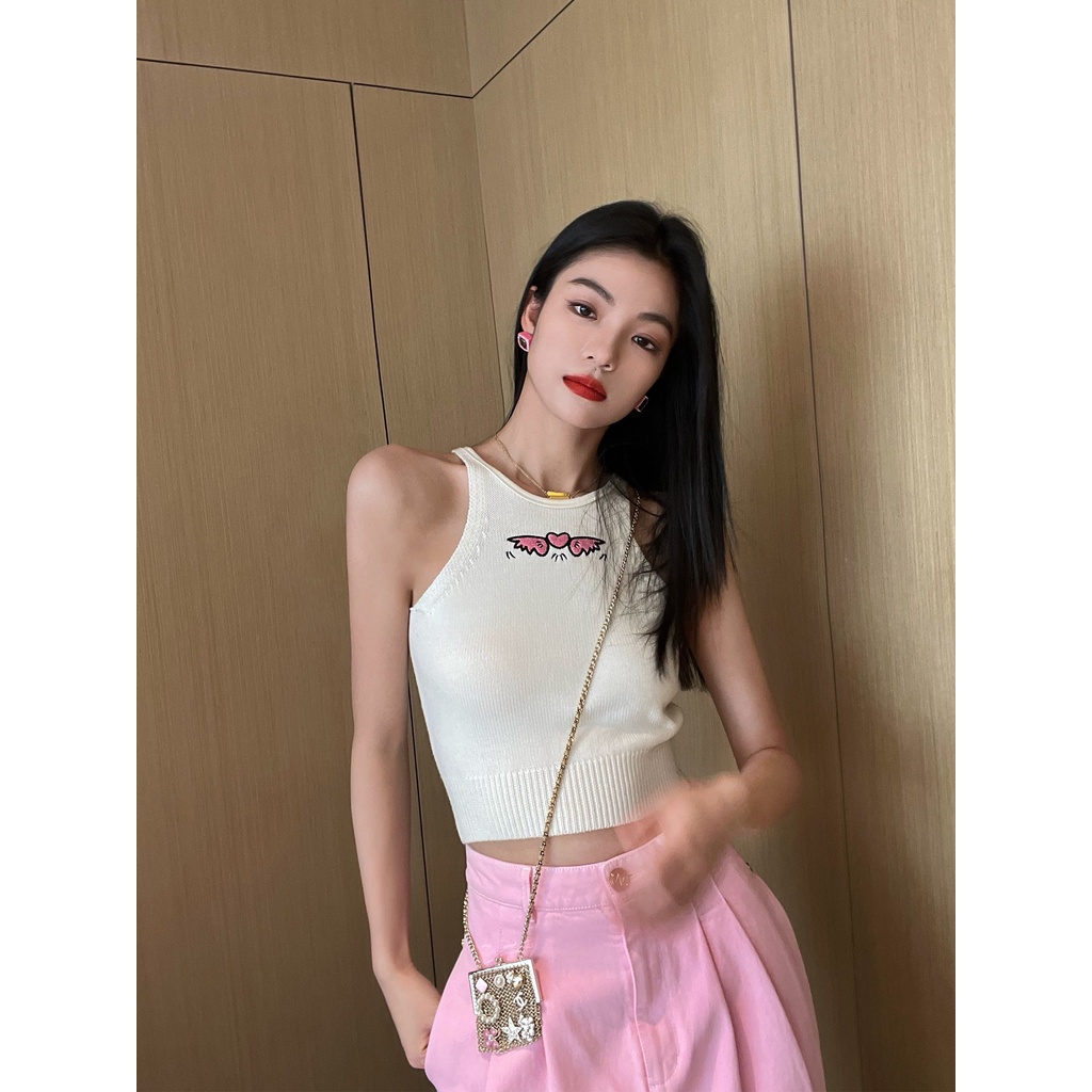 Áo Croptop Dệt Kim Thêu Họa Tiết Thời Trang Mùa Hè 2023