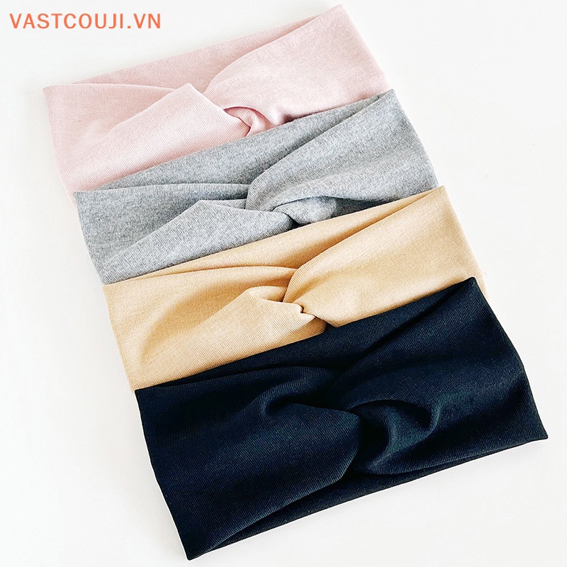 Băng Đô Cài Tóc Co Giãn Màu Trơn Đính Nơ Chéo Phong Cách Thể Thao Thời Trang Cho Nữ