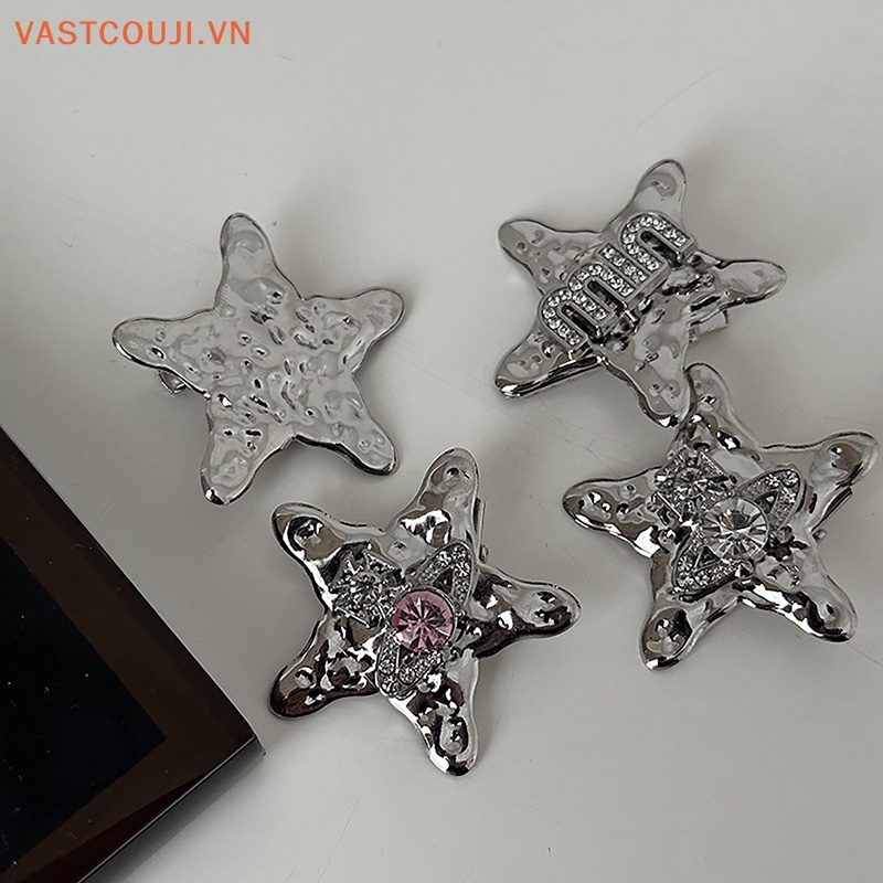 Kẹp Tóc Mini Hình Ngôi Sao Năm Cánh Đính Đá Bằng Hợp Kim Màu Bạc Dễ Thương