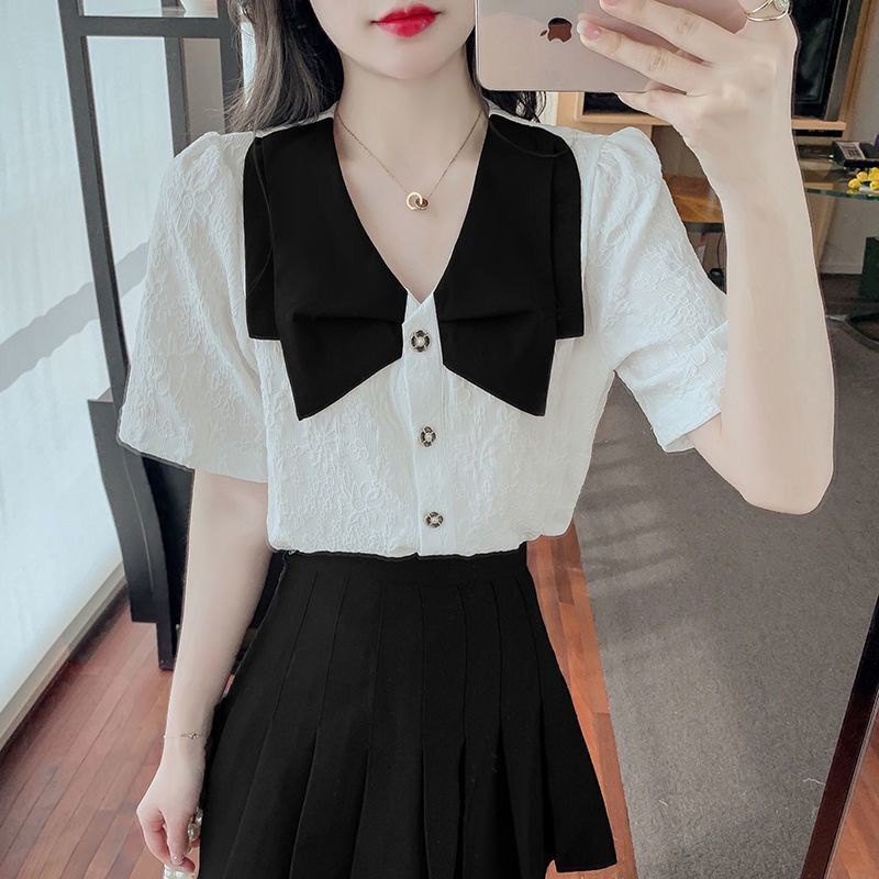 COZOK Áo Sơ Mi Tay Ngắn Cổ Chữ V Thời Trang Sành Điệu Cho Nữ