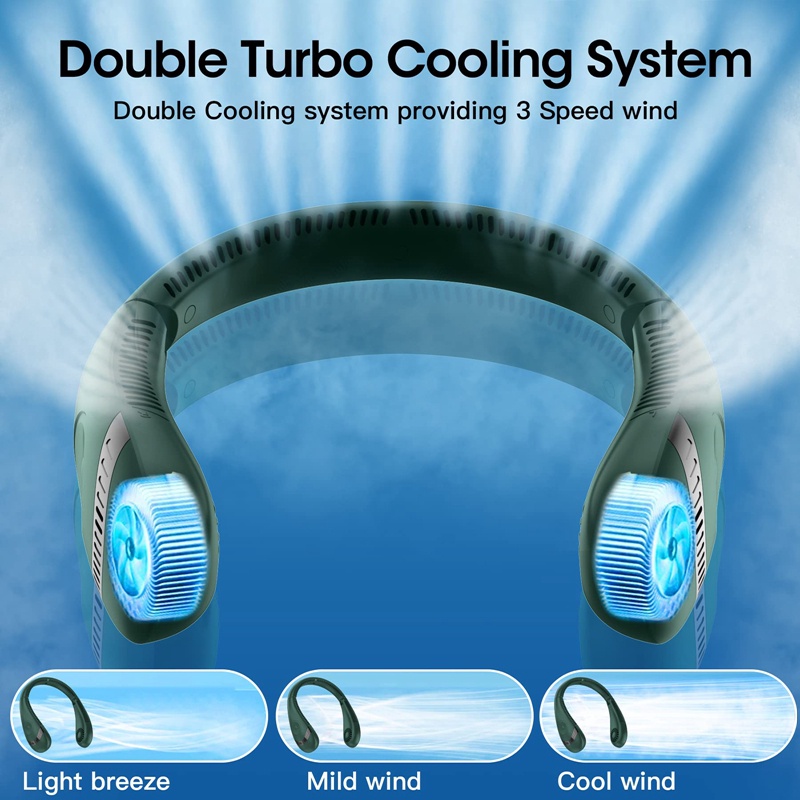 Quạt Làm Mát Đeo Cổ 5000mAh Có Thể Gập Lại 360 Độ Tiện Dụng° Quạt Làm Mát Đeo Cổ Không Cánh 3 Tốc Độ Kèm Sạc Tiện Dụng Mang Theo Du Lịch / Dã Ngoại