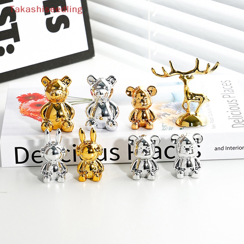 Mô Hình Chú Gấu Mini Màu Vàng / Bạc Dễ Thương Để Bàn Trang Trí