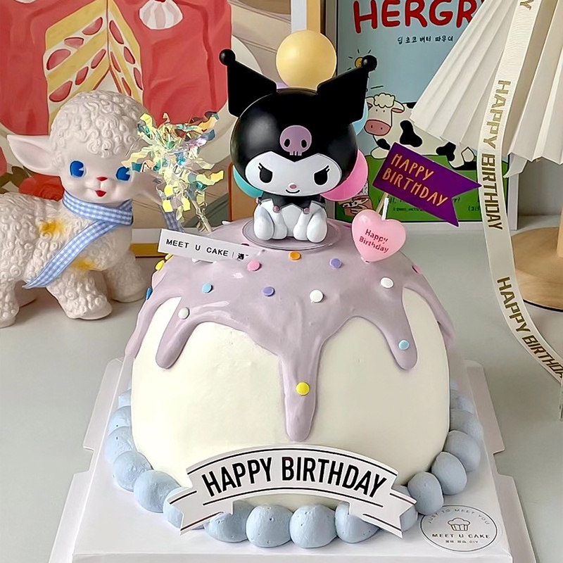 [Spot] Búp Bê Trang Trí Bánh Kem Sinh Nhật Hình Mèo Kitty Chó Kuromi Đá Ngọc Bích