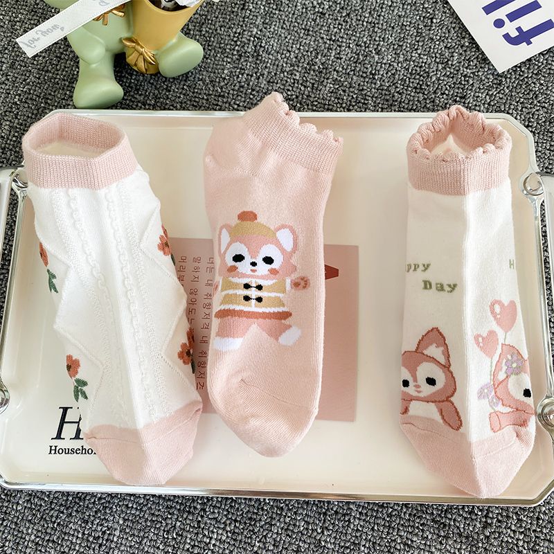 Vớ Cotton Cổ Thuyền Thoáng Khí Họa Tiết Hoạt Hình Phong Cách Hàn Quốc Xinh Xắn Cho Bé Gái