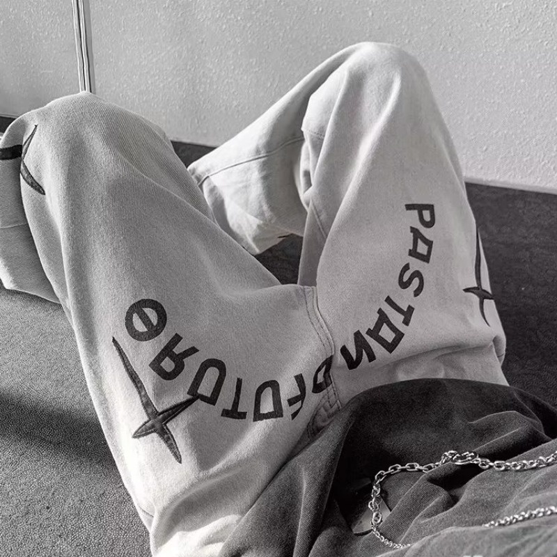 Quần Denim Dài Dáng Rộng Phong Cách Đường Phố Mỹ Cá Tính Cho Nam