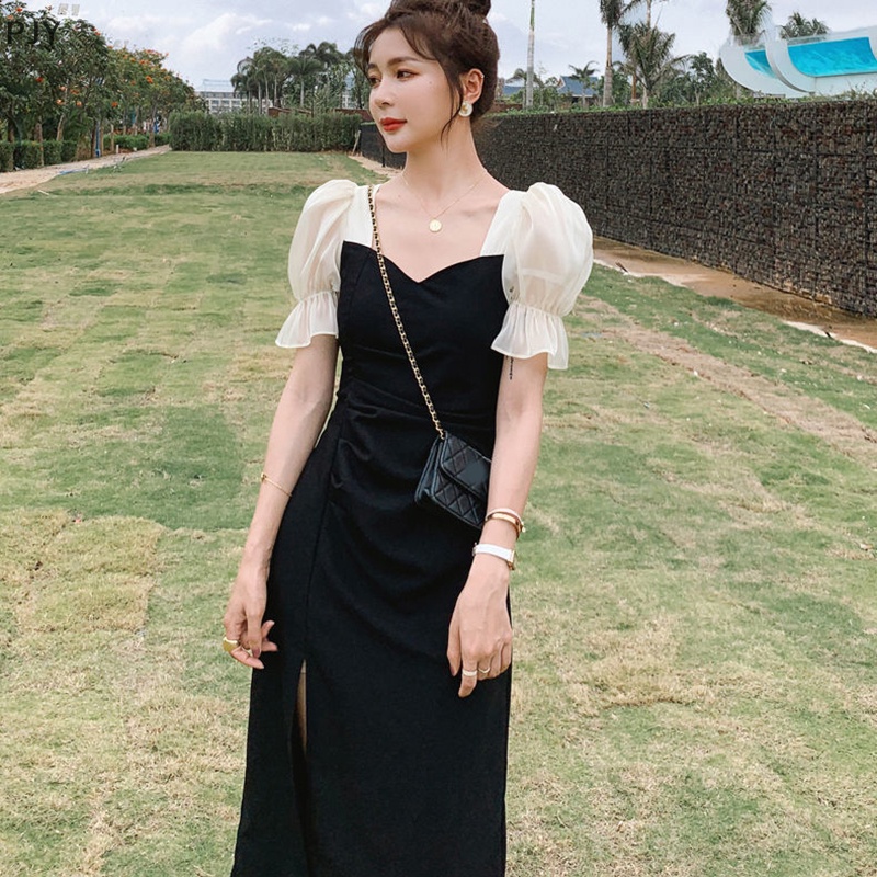 Đầm Đen Tay Ngắn Phong Cách Pháp Cổ Điển Thời Trang Cho Nữ