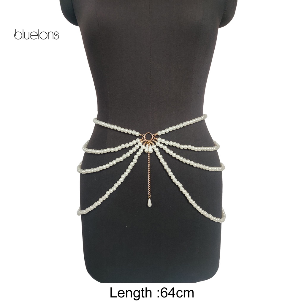 Thắt Lưng Dây Xích Nhiều Lớp Đính Ngọc Trai Nhân Tạo Thanh Lịch Cho Nữ