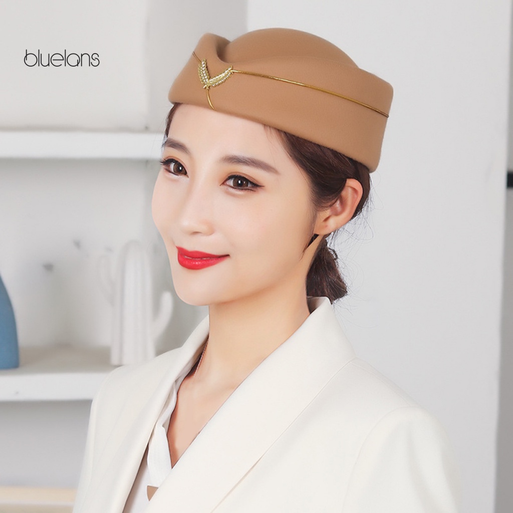 Bluelans Stewardess Mũ Beret Len Thoáng Khí Thoải Mái Thêu Họa Tiết Thanh Lịch Trang Trọng Trang Phục Biểu Diễn Cho Nữ