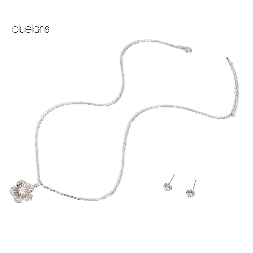 1 Set Vòng cổ Và Bông Tai Hình Hoa Tuyết Đính Đá Zircon Sang Trọng