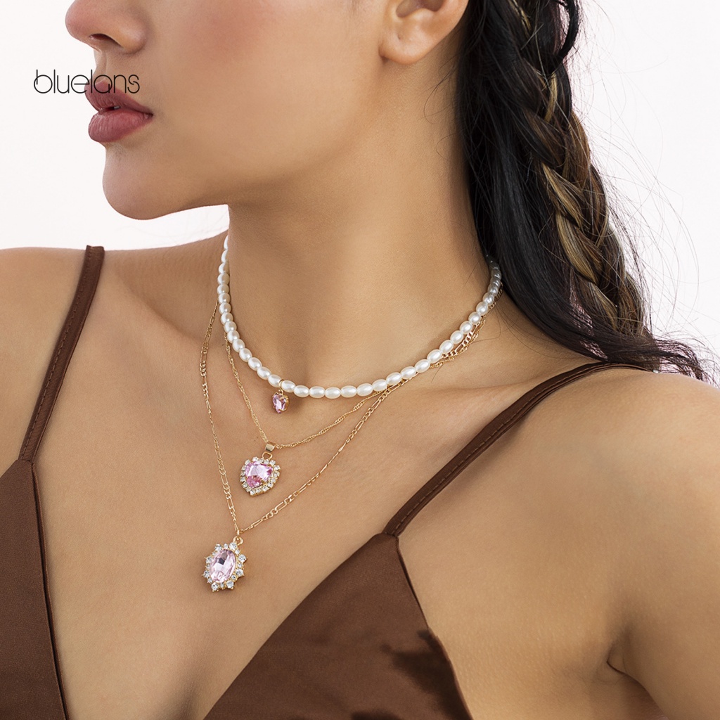 Set 3 Dây Chuyền Hợp Kim Nhiều Lớp Đính Đá Thời Trang Lãng Mạn