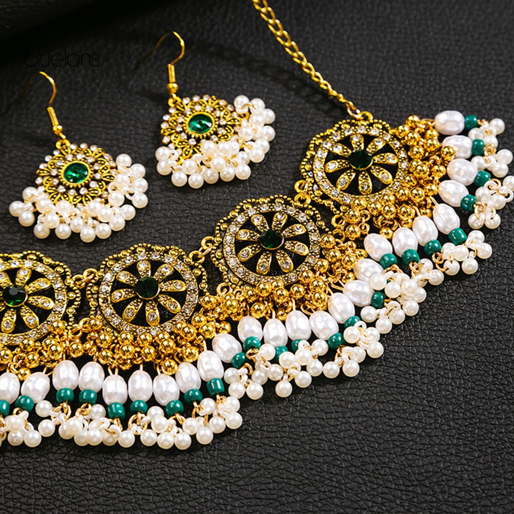 1 Set Vòng cổ Và Bông Tai Mạ Điện Phong Cách Vintage Thanh Lịch Cho Nữ