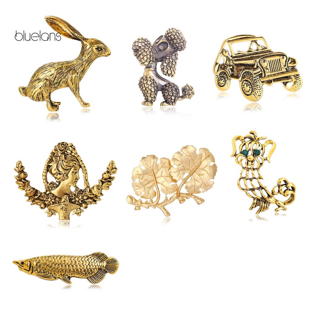 Ghim Cài Áo Hợp Kim Mạ Vàng Hình Thỏ / Cún / Lá / Xe Hơi Phong Cách Retro Thời Trang Cho Nam Và Nữ