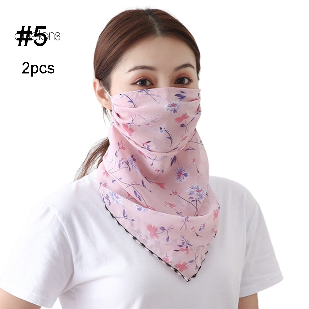 Bộ 2 Khăn Choàng Cổ Chống Tia UV Thoáng Khí In Họa Tiết Hoa &amp; Lông Vũ Cho Nữ