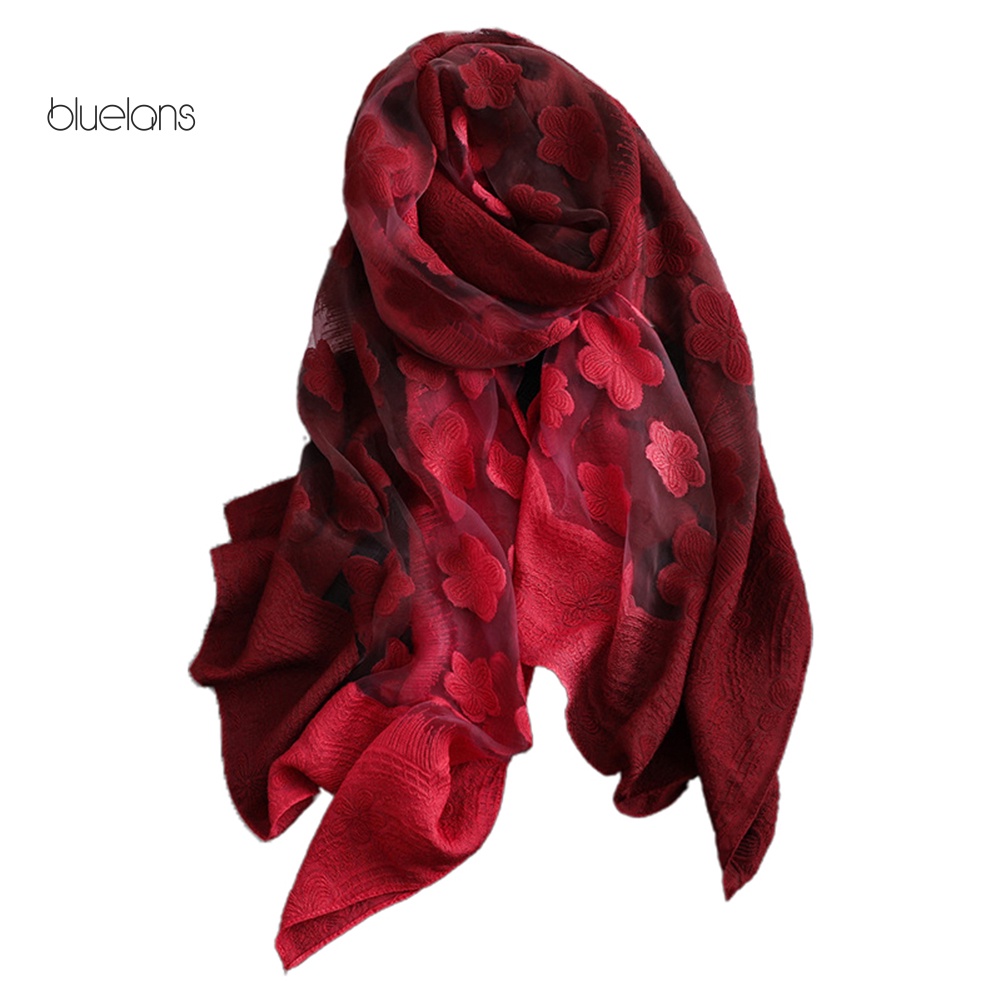 Khăn Choàng Cổ Dài Thêu Hoa Màu Sắc Gradient Thời Trang Cho Nữ