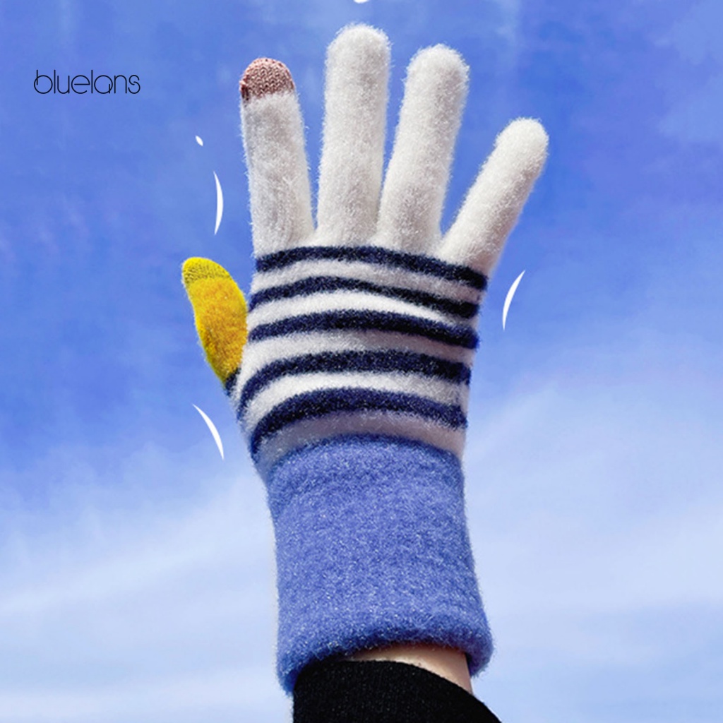 1 Đôi Găng Tay Lông Nhung Ấm Áp Co Giãn Thoải Mái Màu Sắc Tương Phản Thời Trang Mùa Đông Dành Cho Nữ