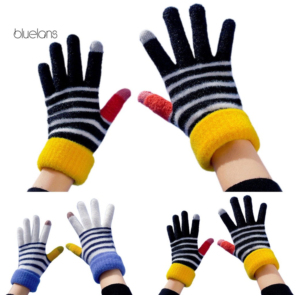 1 Đôi Găng Tay Lông Nhung Ấm Áp Co Giãn Thoải Mái Màu Sắc Tương Phản Thời Trang Mùa Đông Dành Cho Nữ