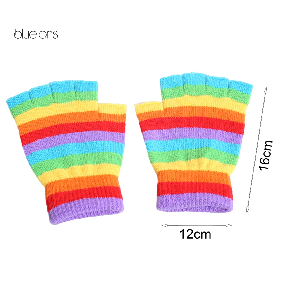 1 Đôi Găng Tay Len Hở Ngón Mềm Mại Co Giãn Thoải Mái Họa Tiết Sọc Cầu Vồng