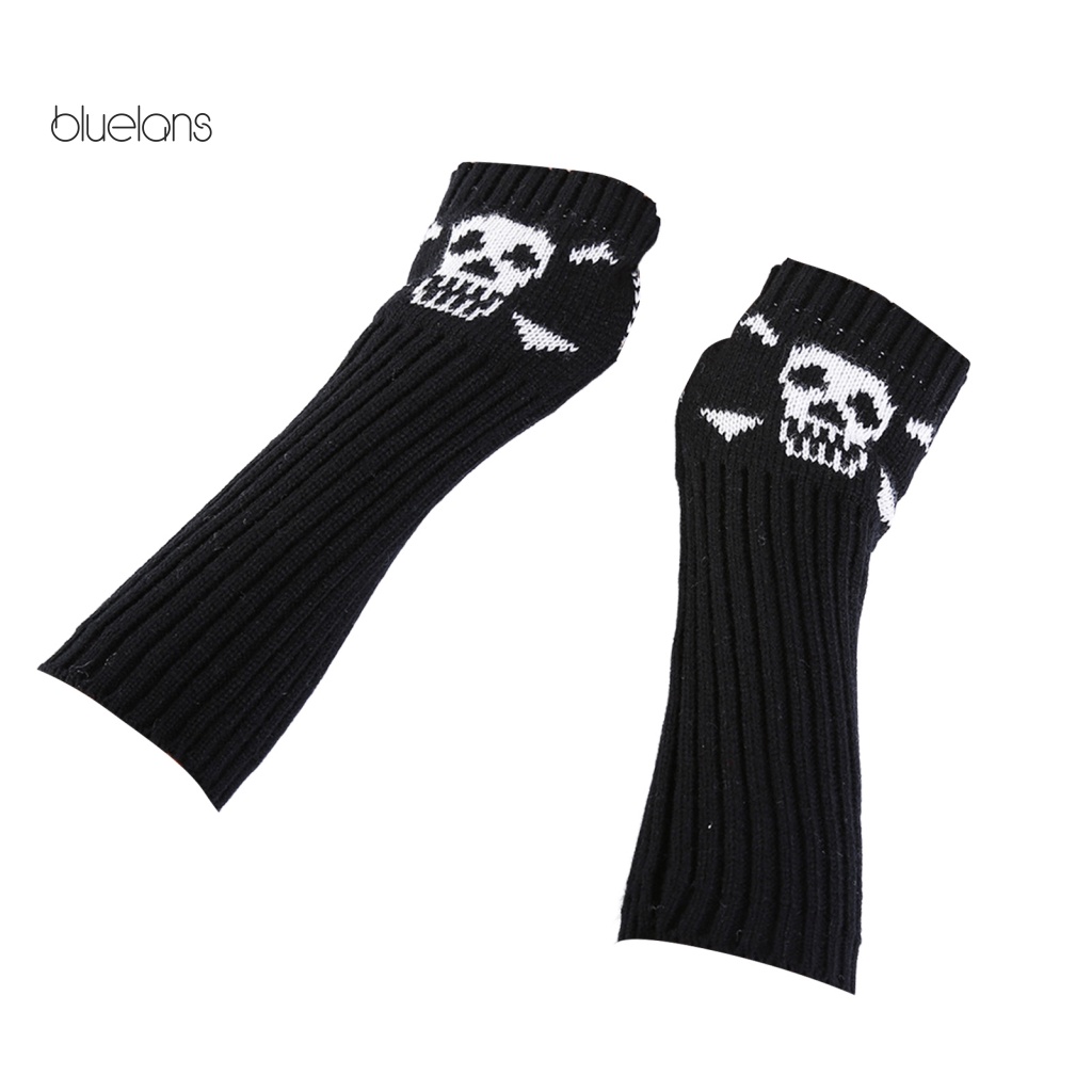 1 Đôi Găng Tay Giữ Ấm Hở Ngón Hình Đầu Lâu Halloween Mềm Mại Co Giãn Giữ Ấm Mùa Đông Cho Nam Nữ