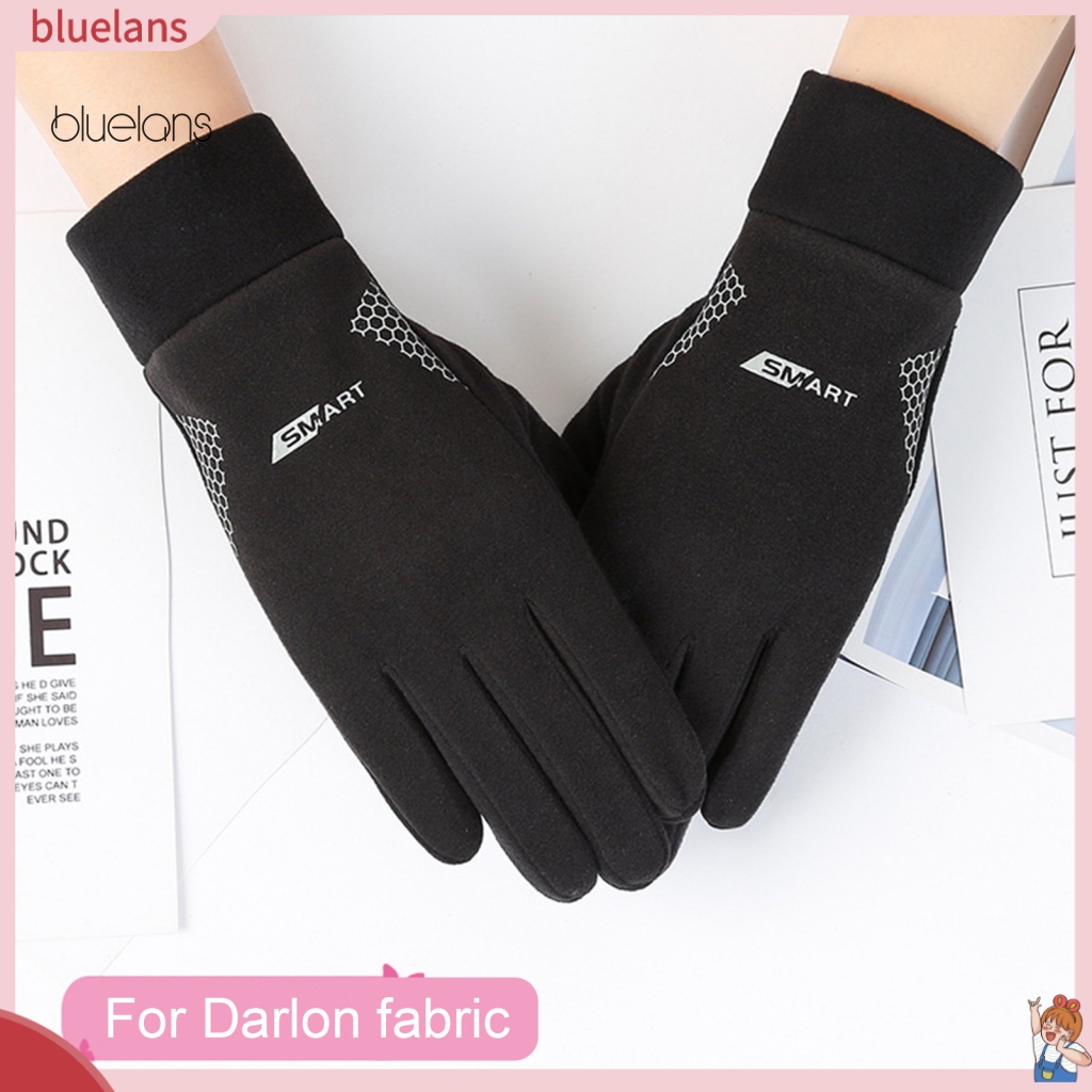 1 Đôi Găng Tay Đi Xe Đạp Mùa Đông Màu Trơn In Chữ Có Thể Chạm Màn Hình Cảm Ứng