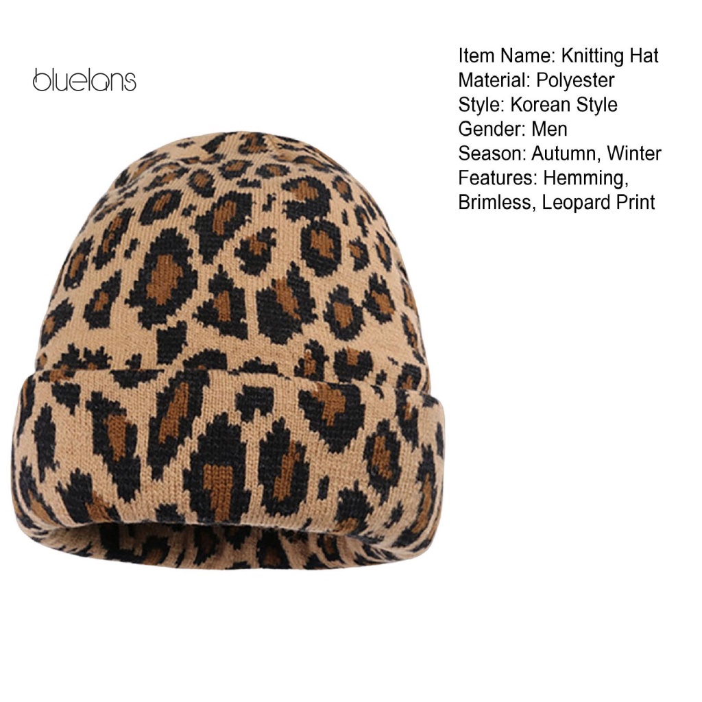 Mũ beanie Dày Không Vành In Họa Tiết Da Báo Phong Cách Hàn Quốc Cho Nữ