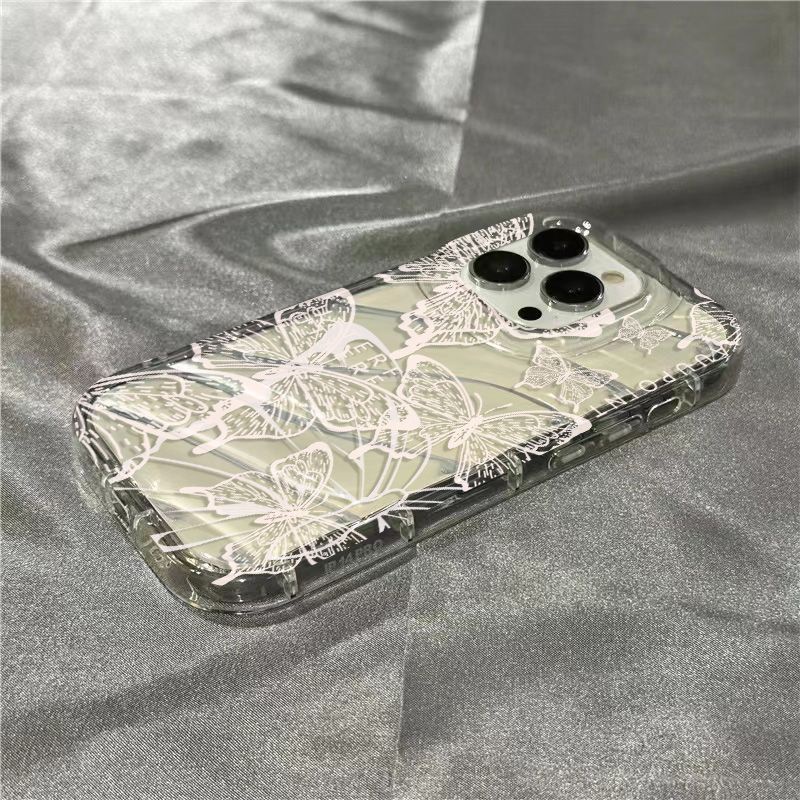 Ốp Điện Thoại Mềm Trong Suốt In Hình Bướm Trắng Dễ Thương Cho iPhone14promax 1312 / 11 7 / 8plus xr / sins BDHK