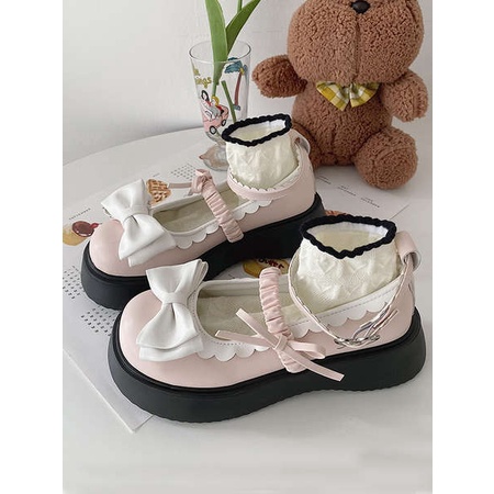 Giày Mary Jane Da Nhỏ Nơ Nữ 2023 Mùa Xuân Mới Lolita Đáy Dày