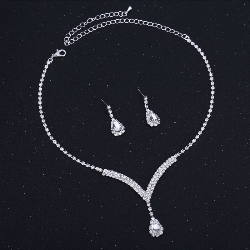 Ygt Set Vòng cổ Và Bông Tai Mạ Bạc Dáng Dài Đính Đá Hình Giọt Nước Thanh Lịch Cho Cô Dâu