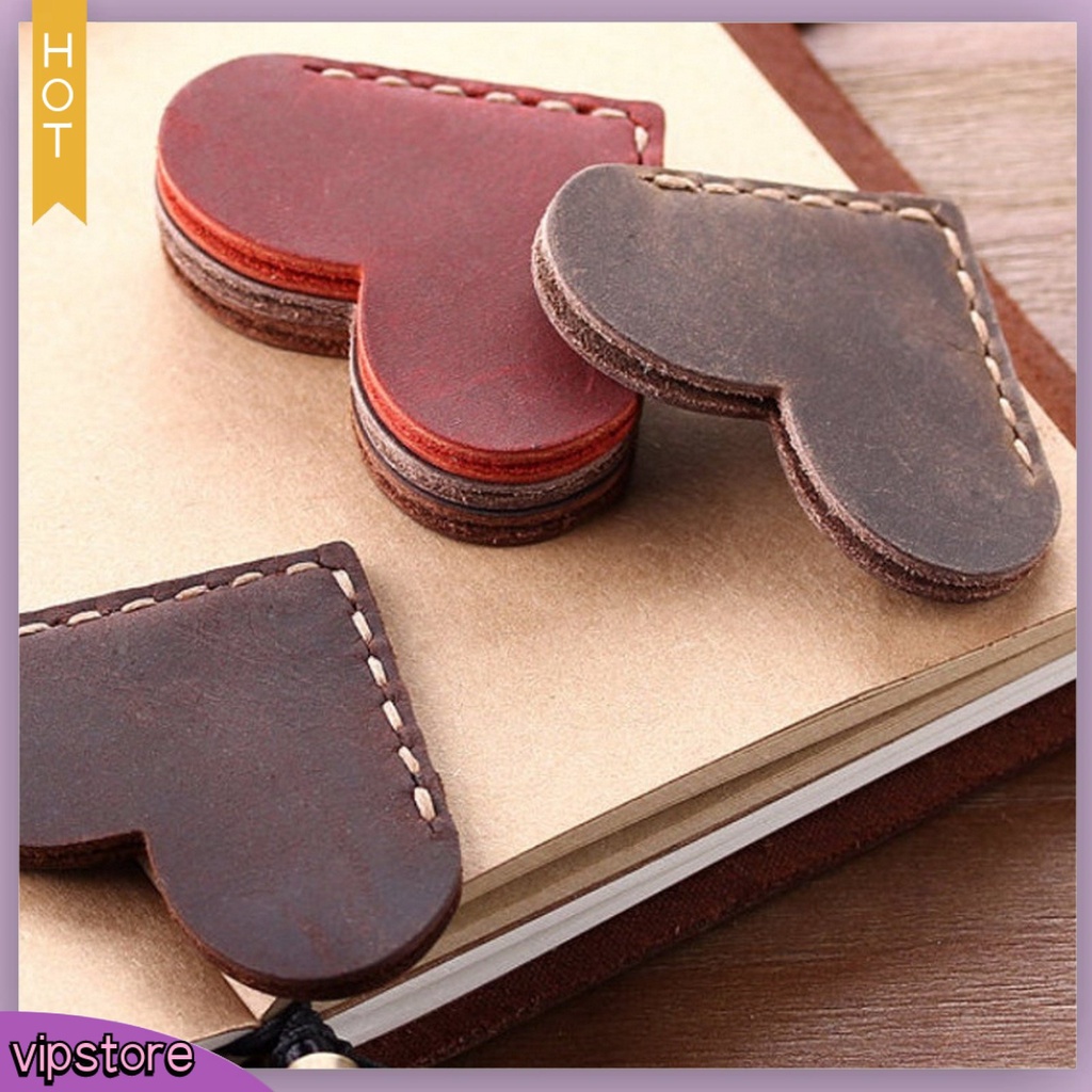 &lt;VIP&gt; 2 Bookmark Giả Da Hình Trái Tim Chống Trầy Xước Phong Cách Retro