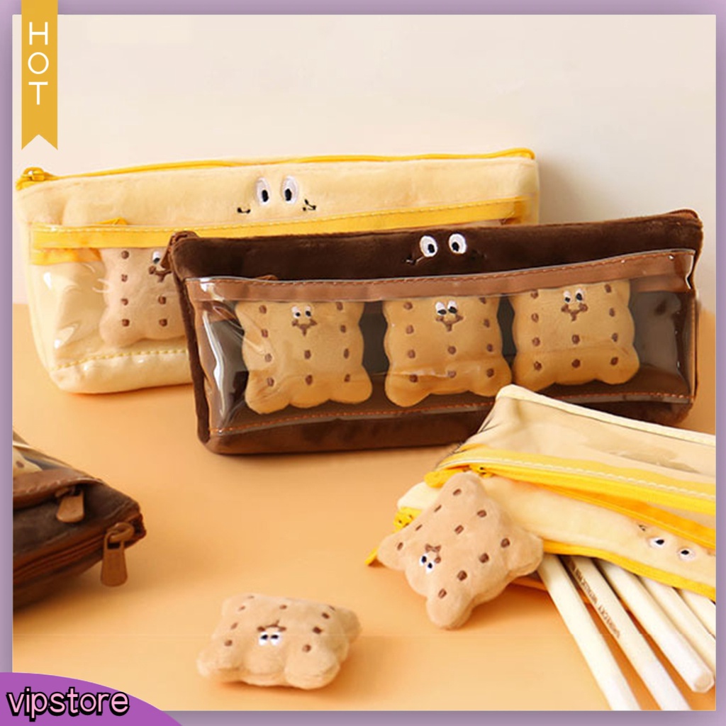 &lt;VIP&gt; Túi Đựng Bút Hai Ngăn Đa Năng Hình Bánh Sandwich Nhồi Bông Xinh Xắn