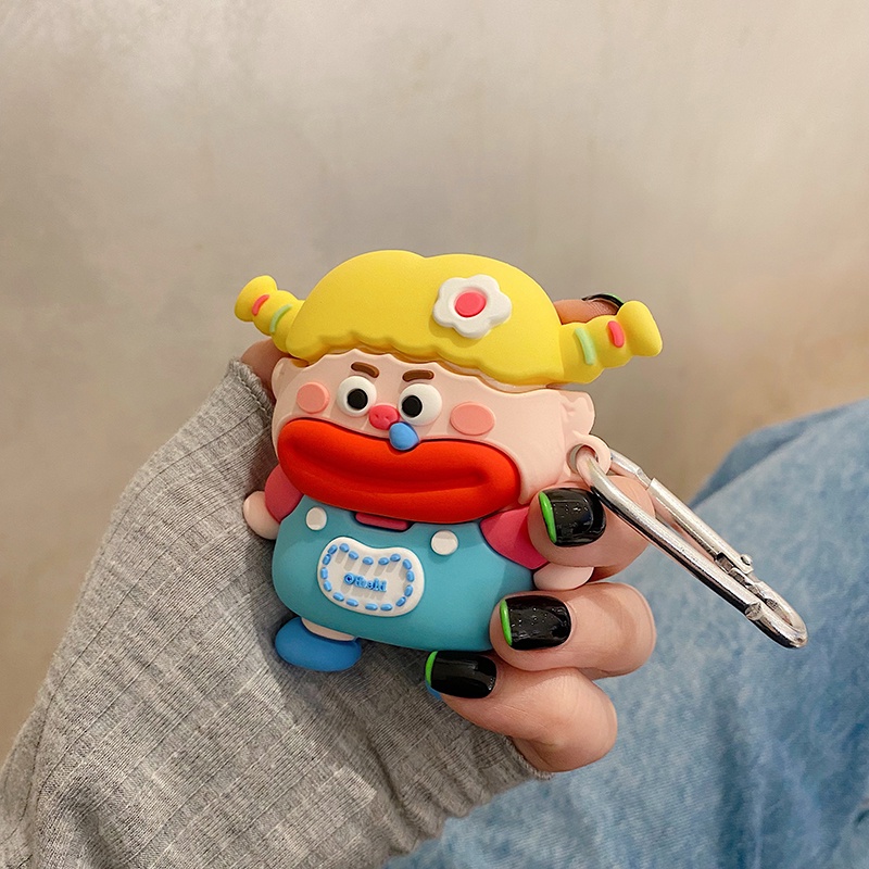 Vỏ Bảo Vệ Hộp Sạc Tai Nghe Airpods Pro 2 3 1 Bằng Silicon Mềm Hình Cô Gái Dễ Thương