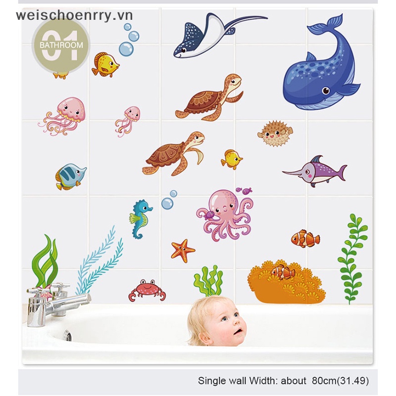 Sticker Dán Tường Chống Thấm Nước Hình Cá Biển Dễ Thương Bắt Mắt