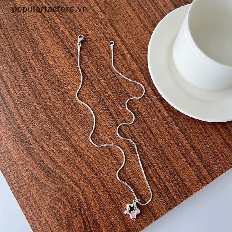 Vòng cổ Mặt Hình Hoa / Ngôi Sao / Trái Tim Đính Đá Zircon Hồng Xinh Xắn Cho Nữ