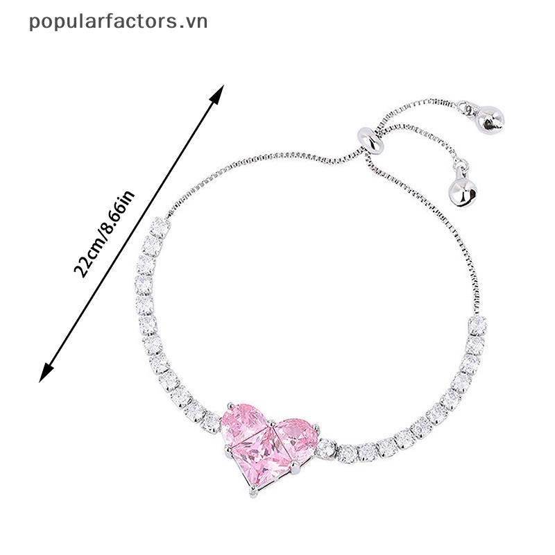 1 / 1 Cặp Vòng cổ / Vòng Tay / Bông Tai Đính Đá Zircon Hình Trái Tim Lấp Lánh Điều Chỉnh Được Thời Trang Cho Nữ