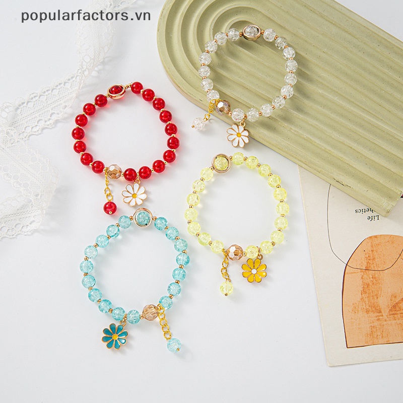 Vòng Tay Chuỗi Hạt Pha Lê Nhiều Màu Hình Hoa Cúc Thời Trang Cho Nữ