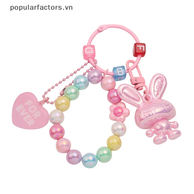 Móc Chìa Khóa Dạng Hạt Acrylic Hình Thỏ Màu Kẹo Ngọt In Chữ Dễ Thương Cho Nữ
